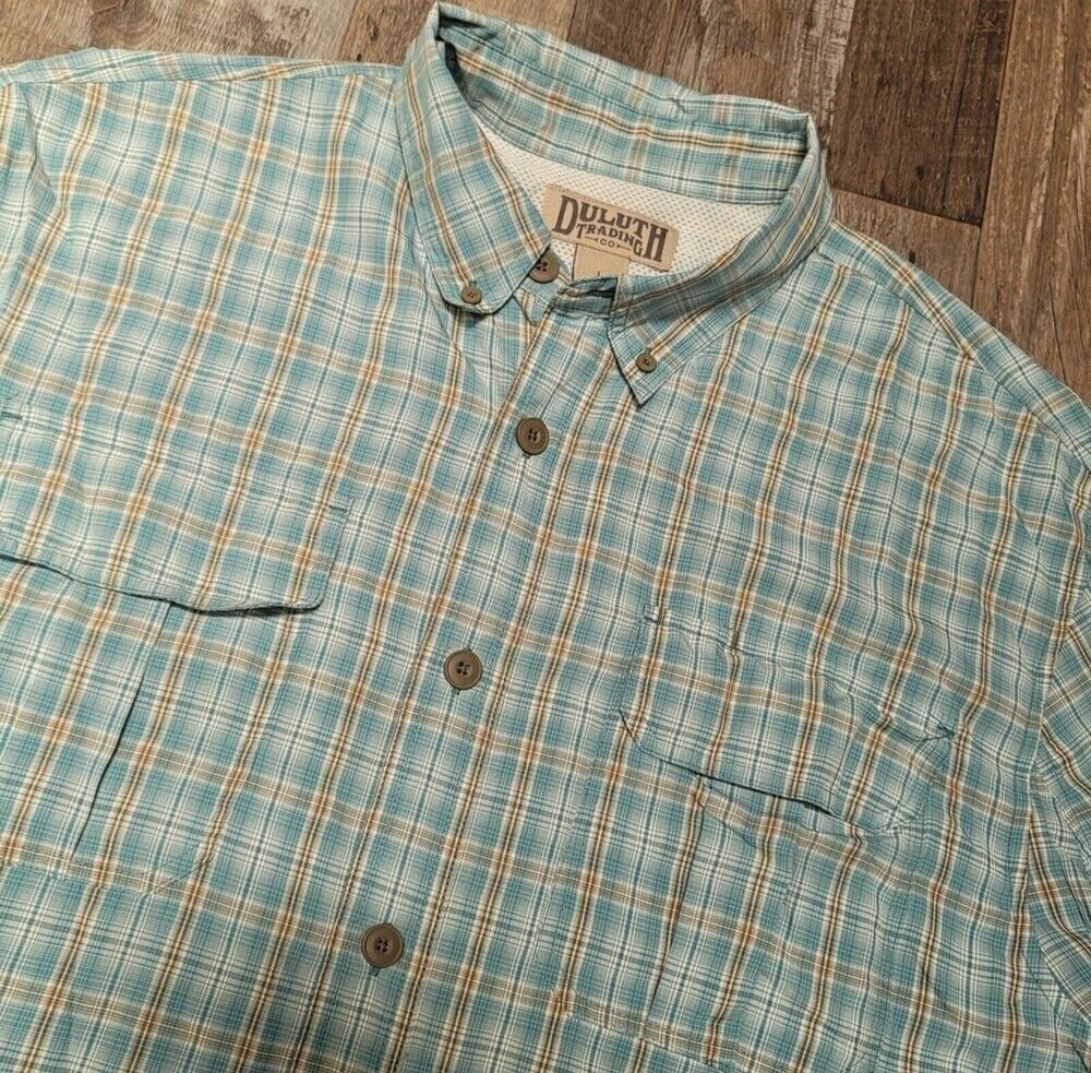 Duluth Trading Co Short Sleeve Button Down Shirt Plaid Men Large